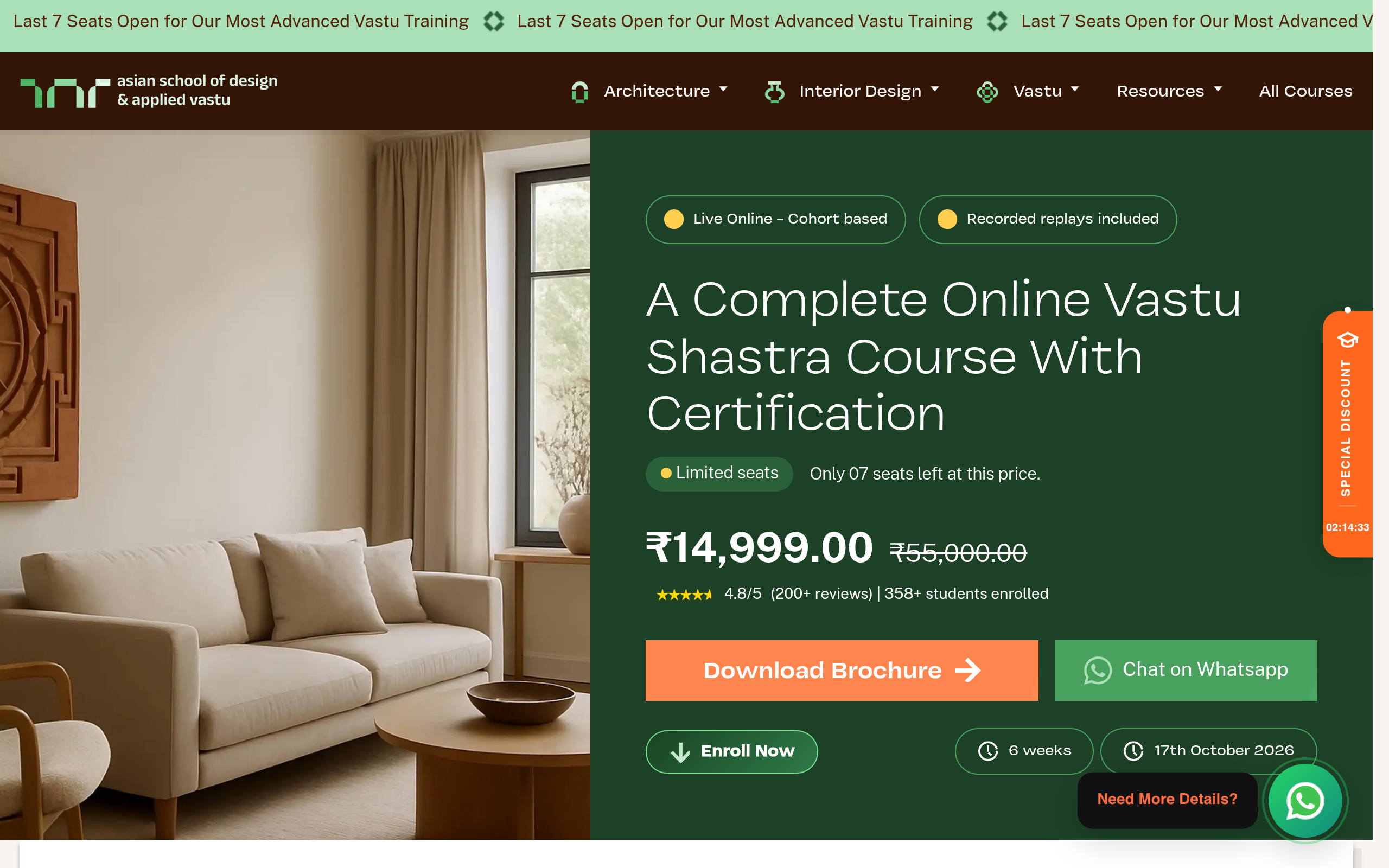 ASDAV Online Vastu Shastra course page screenshot